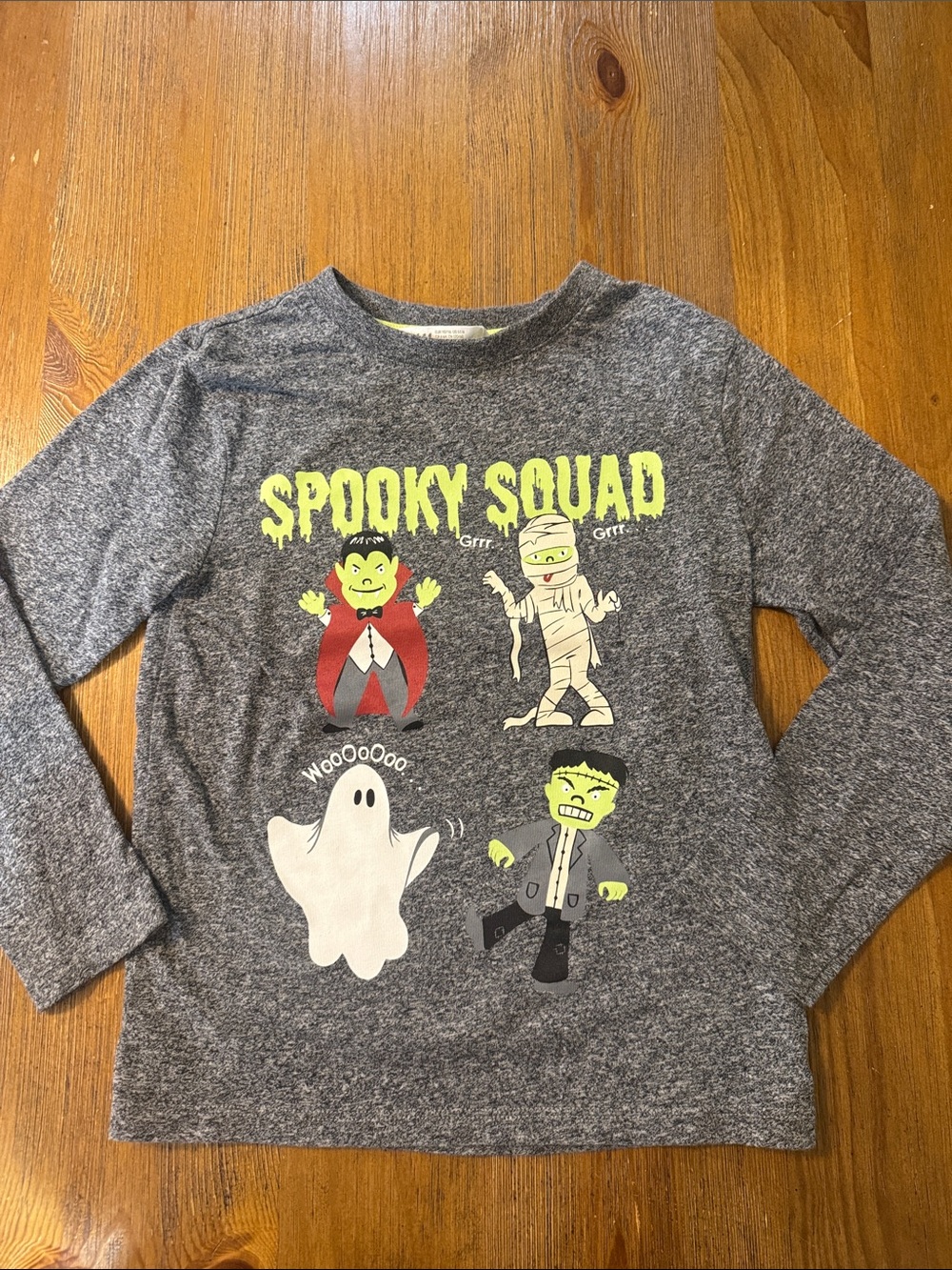 H&M Spooky Squad Gray Kids Long-Sleeve Halloween Tee Sz 5/6